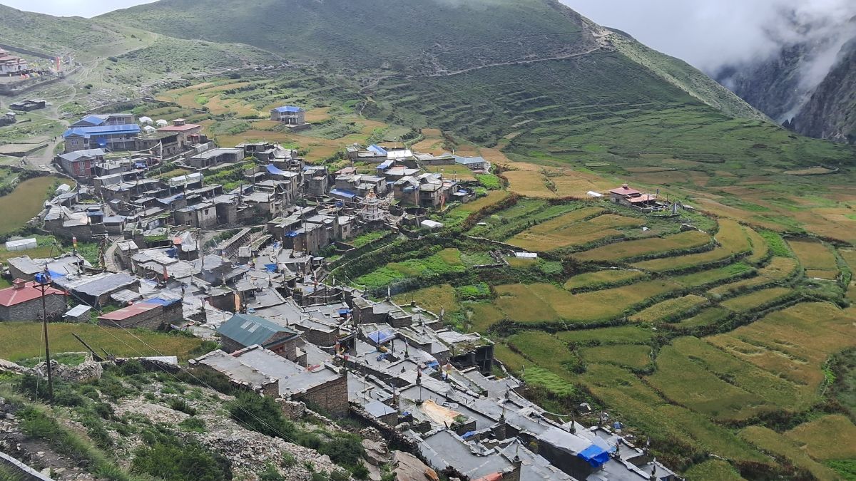 Passing through traditional village during Nar Phu Trek